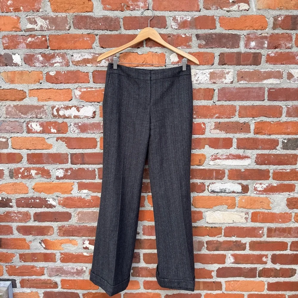 J.Crew Wool Blend‎ Pinstripe Wide Leg Cuffed Trousers Size 2